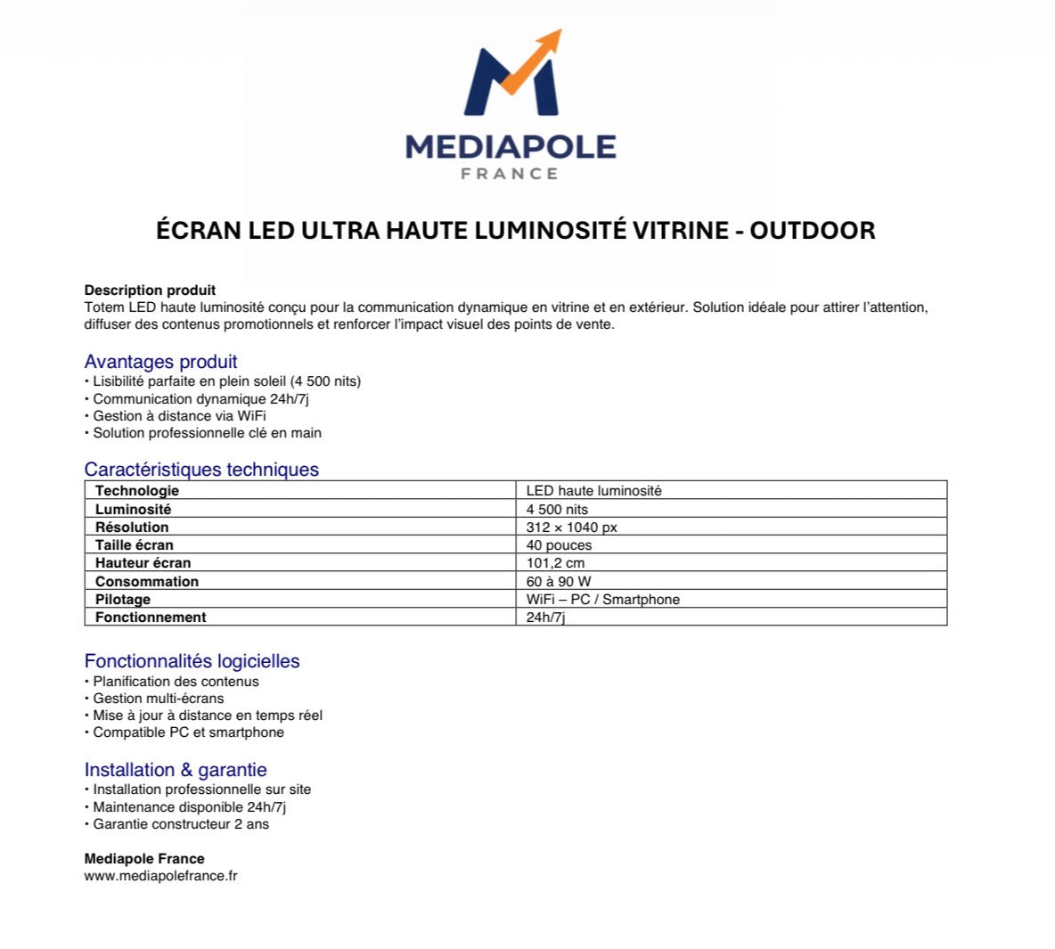 Écran Led Vitrine Suspendu Ultra Haute Luminosité Outdoor